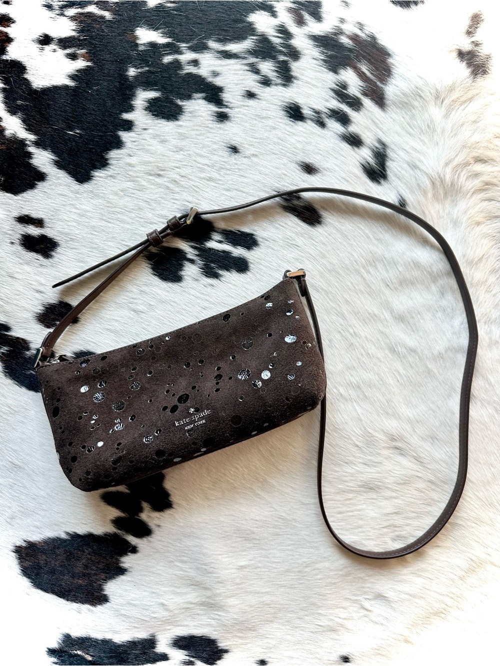 NWOT Kate Spade Lenox Brown Suede Dots Mini Crossbody Bag